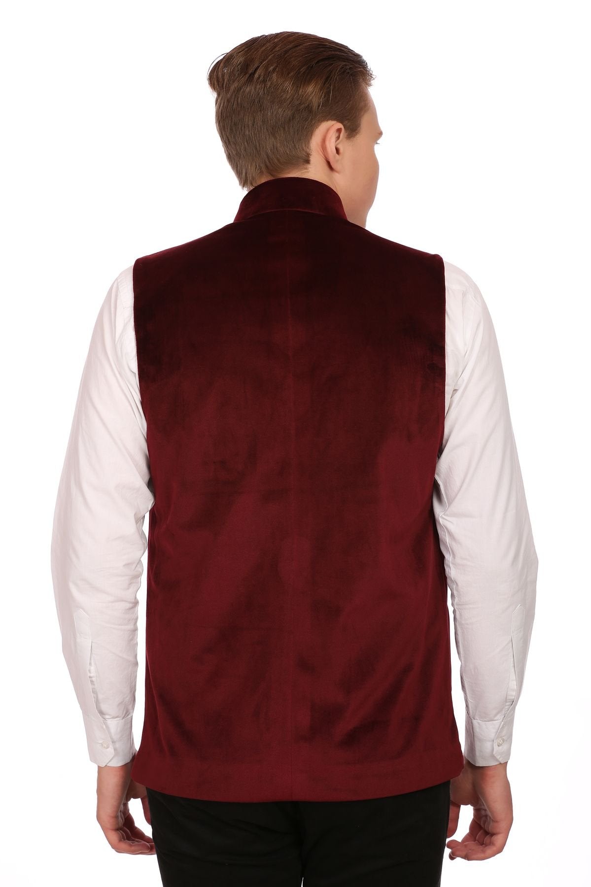 Wintage Men'S Velvet Grandad Collar Festive Maroon Nehru Jacket Vest Waistcoat