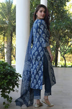 ANNI DESIGNER Womens Rayon Straight Printed Kurta with Pant & Dupatta (Bulgeriya-Blue_XXL_Blue_XX-Large)