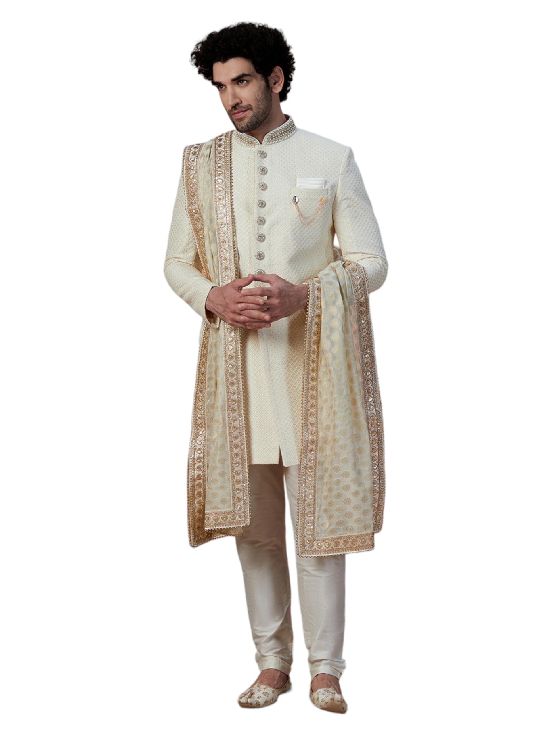 Manyavar Ivory White Ethnic Patterned Dupatta