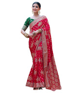 Satrani Womens Silk Blend Banarasi Jacquard Saree with Unstitched Blouse Piece (3889S313N_Red)