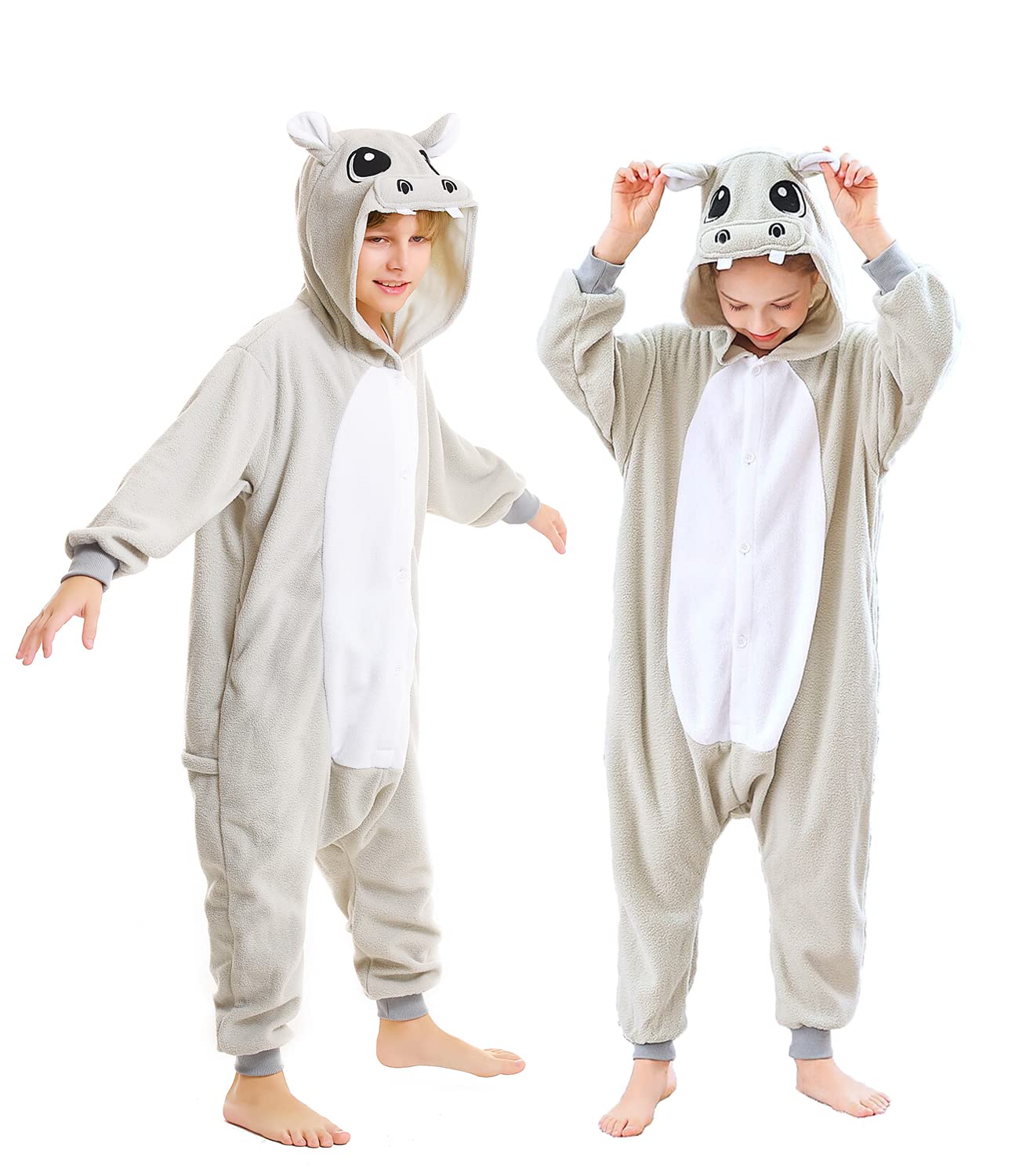 CANASOUR Hippo Onesie Kids Animal Halloween Cosplay Costume for 10-12 Years Girls Unisex Outfuit One Piece Hooded Soft Pajamas G