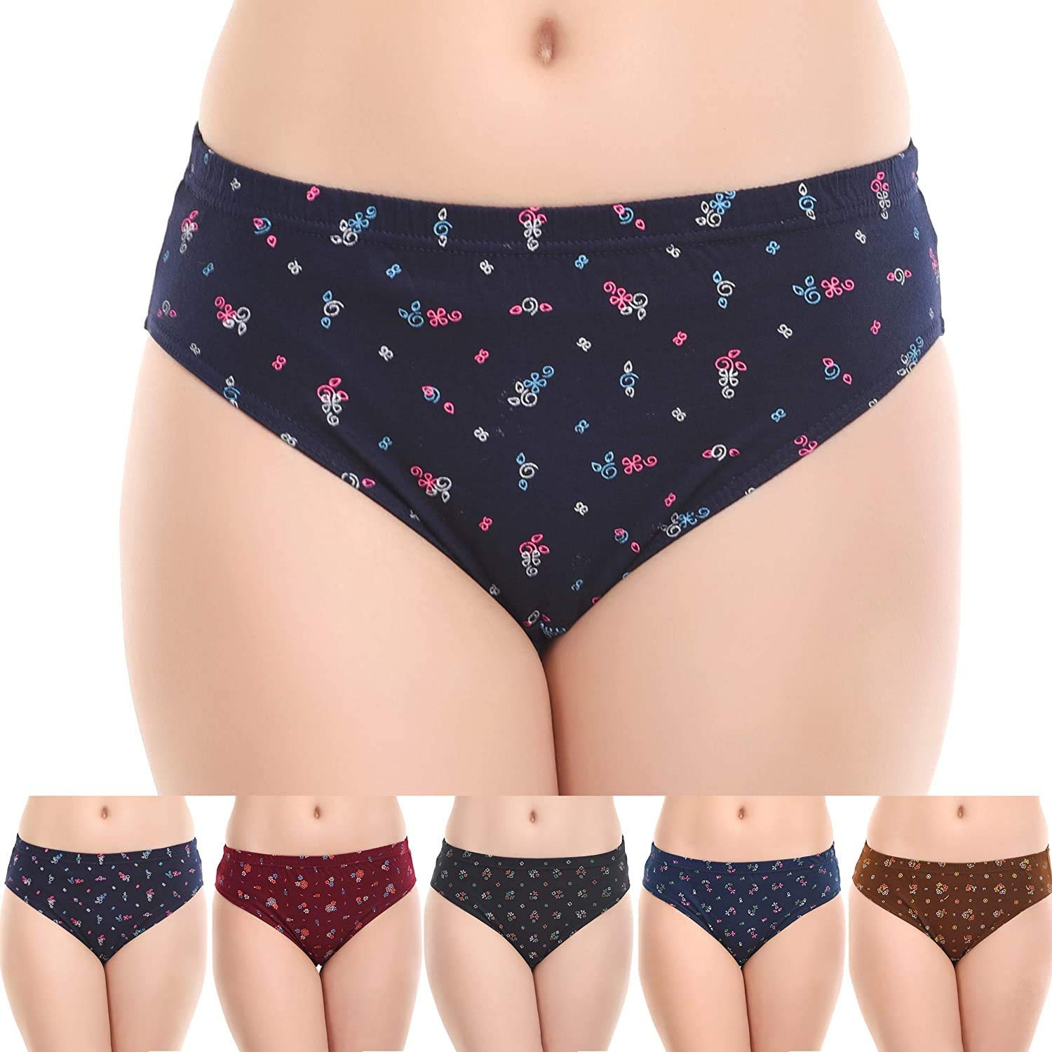 Rupa Jon Womens Cotton Panty (Multicolour, x-Large) Pack of 5(Colors and Prints May Vary)
