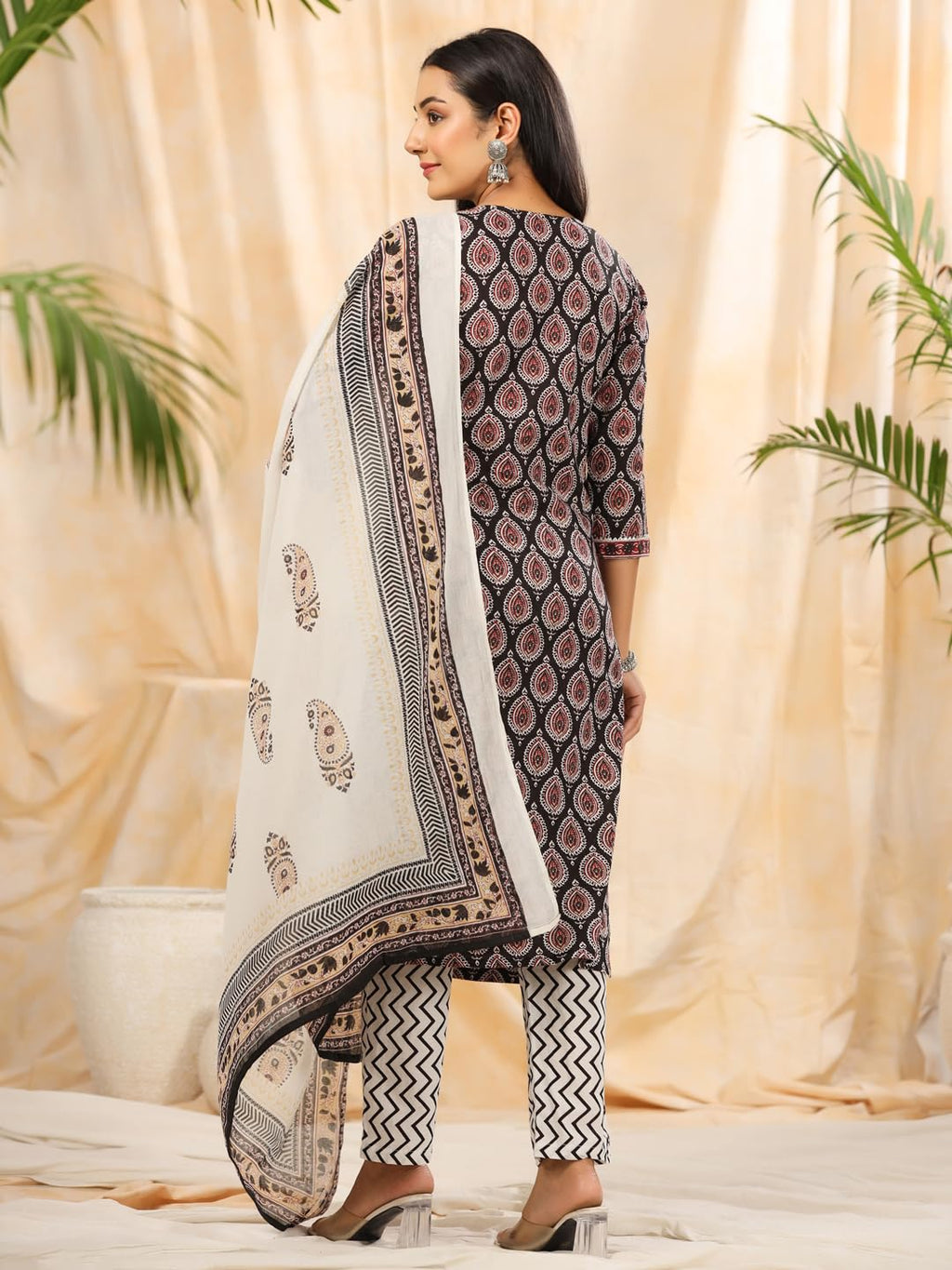 Anubhutee Women'S Pure Cotton Ethnic Motifs Printed Black Kurta Suit Set With Trousers & Dupatta…
