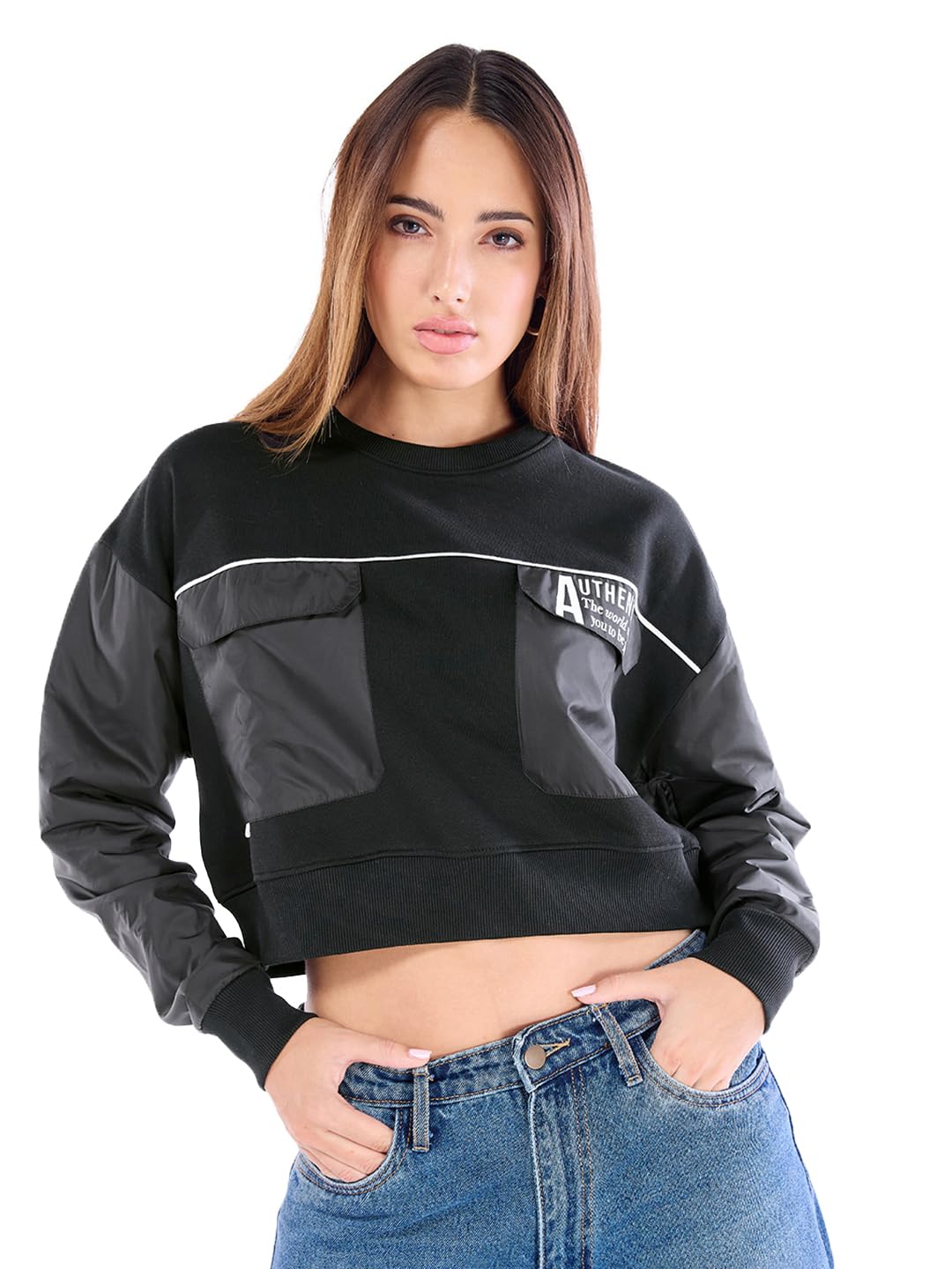 Bewakoof WomenS Typography Oversized Fit Full Sleeve Round Neck Fleece Blend Sweatshirt_641064_Black_2Xl