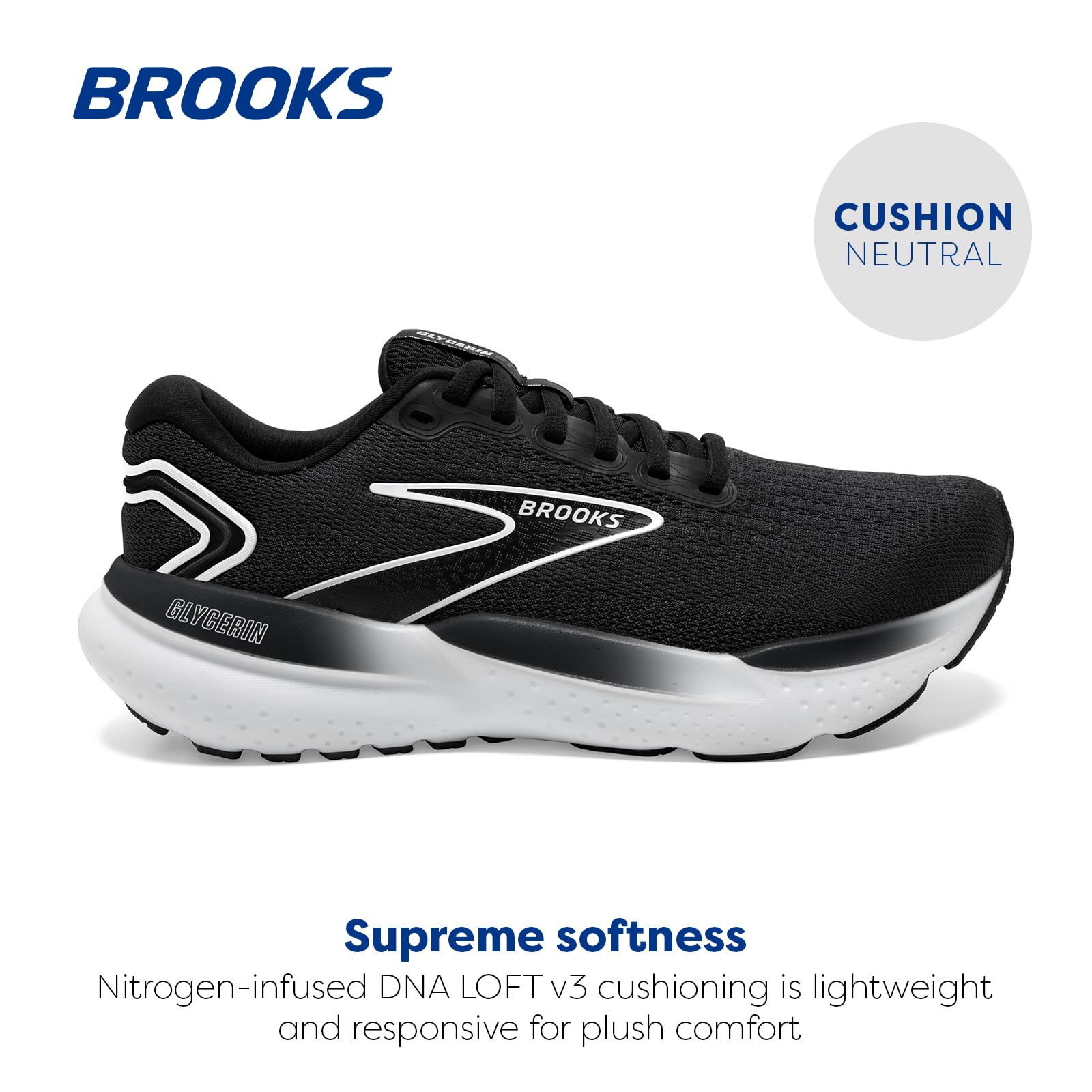 Brooks Mens Glycerin 21 Neutral Running Shoe - Black/Grey/White - 12 Medium
