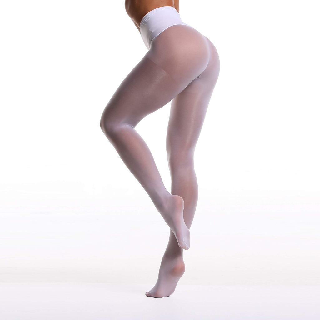 Frola Oil Shiny Stockings Pantyhose 360Seamless Crotch High Waist Smooth Tights for Women(Large,1Pair White)