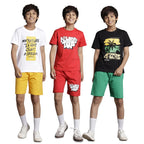 T2F Boys Printed Cotton Regular Fit Tshirt and Shorts Set (Pack of 3)