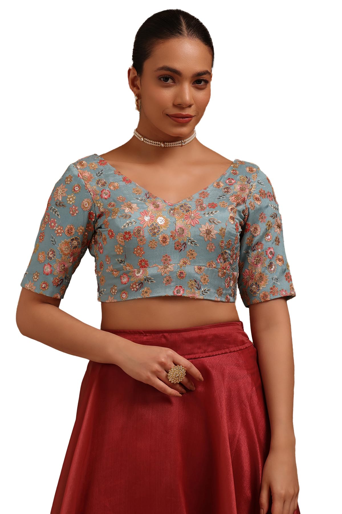 Soch Women Georgette Embroidered Padded Blouse with Sequins