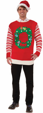 Red Light-Up Wreath Women's Ugly Christmas Sweater Large