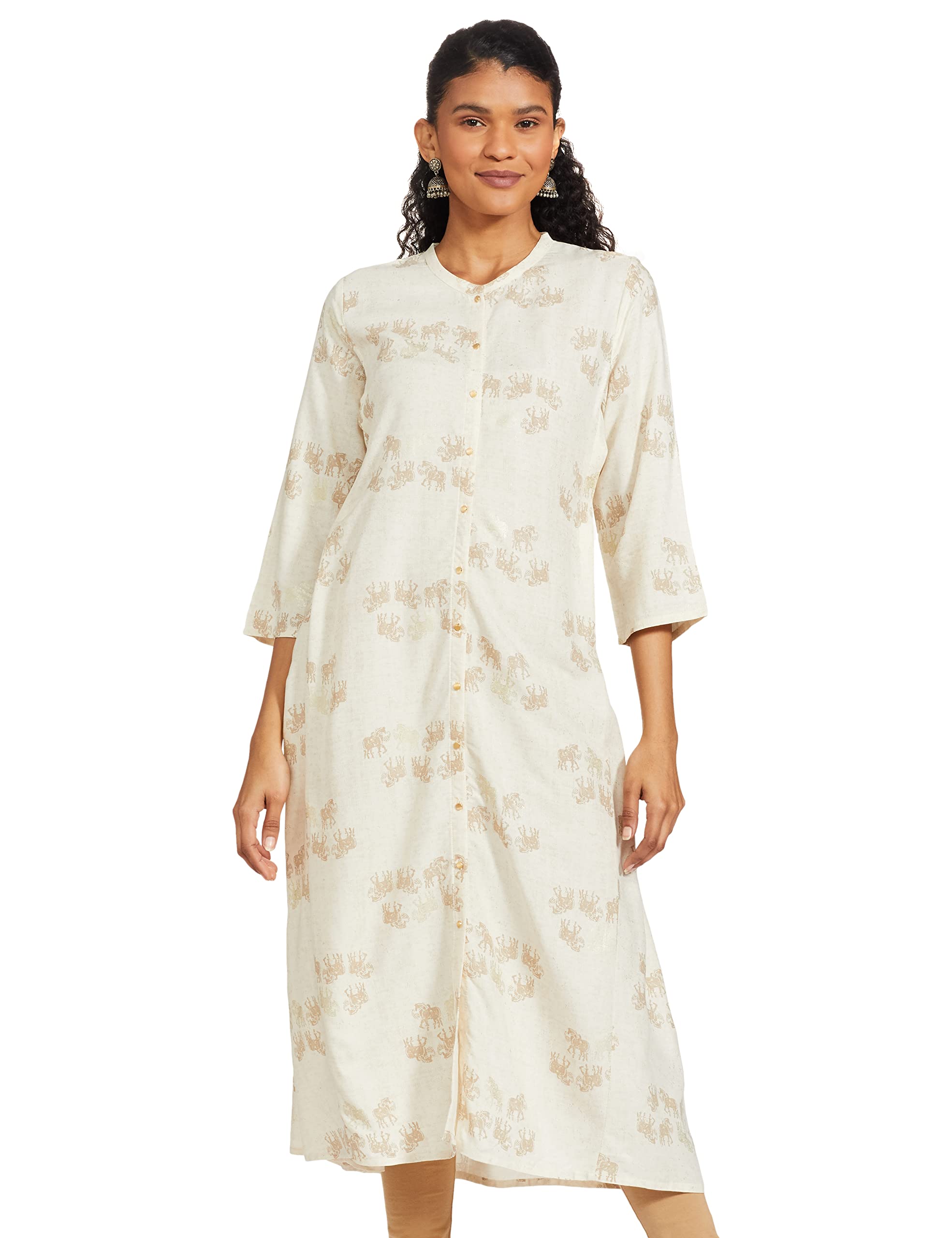 W For Woman New Beige Front Open Kurta_22Few17281B-116741_2Xl