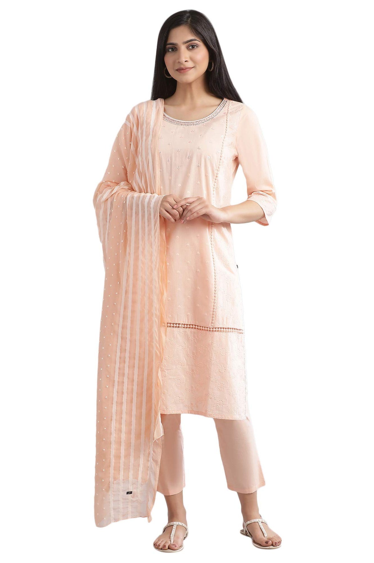 Pink Round Neck Embroidered Dupatta
