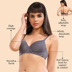 Enamor Womens Nylon Blend Lightly Padded Underwire High Coverage Bra Blue