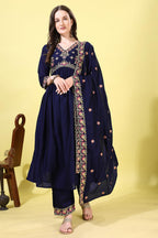 Pratham Blue WomenS Silk Embroidered Anarkali Kurta Palazzos With Dupatta |Kurta Set For Women |Women Kurta |Women Embroidered
