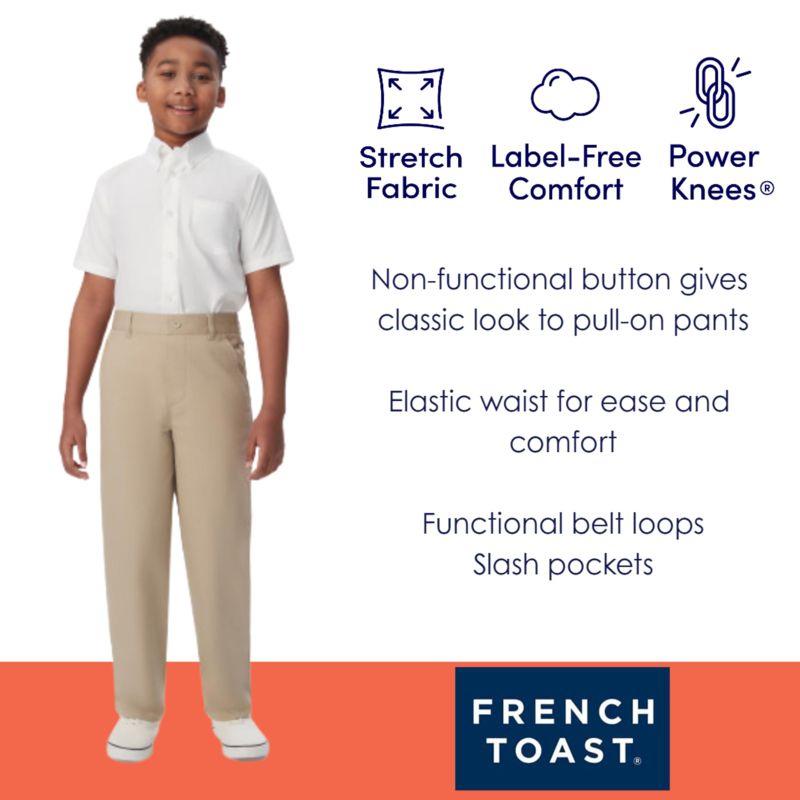 French Toast Boys' Big Pull-On Relaxed Fit School Uniform Pant (Standard & Husky), Khaki, 12