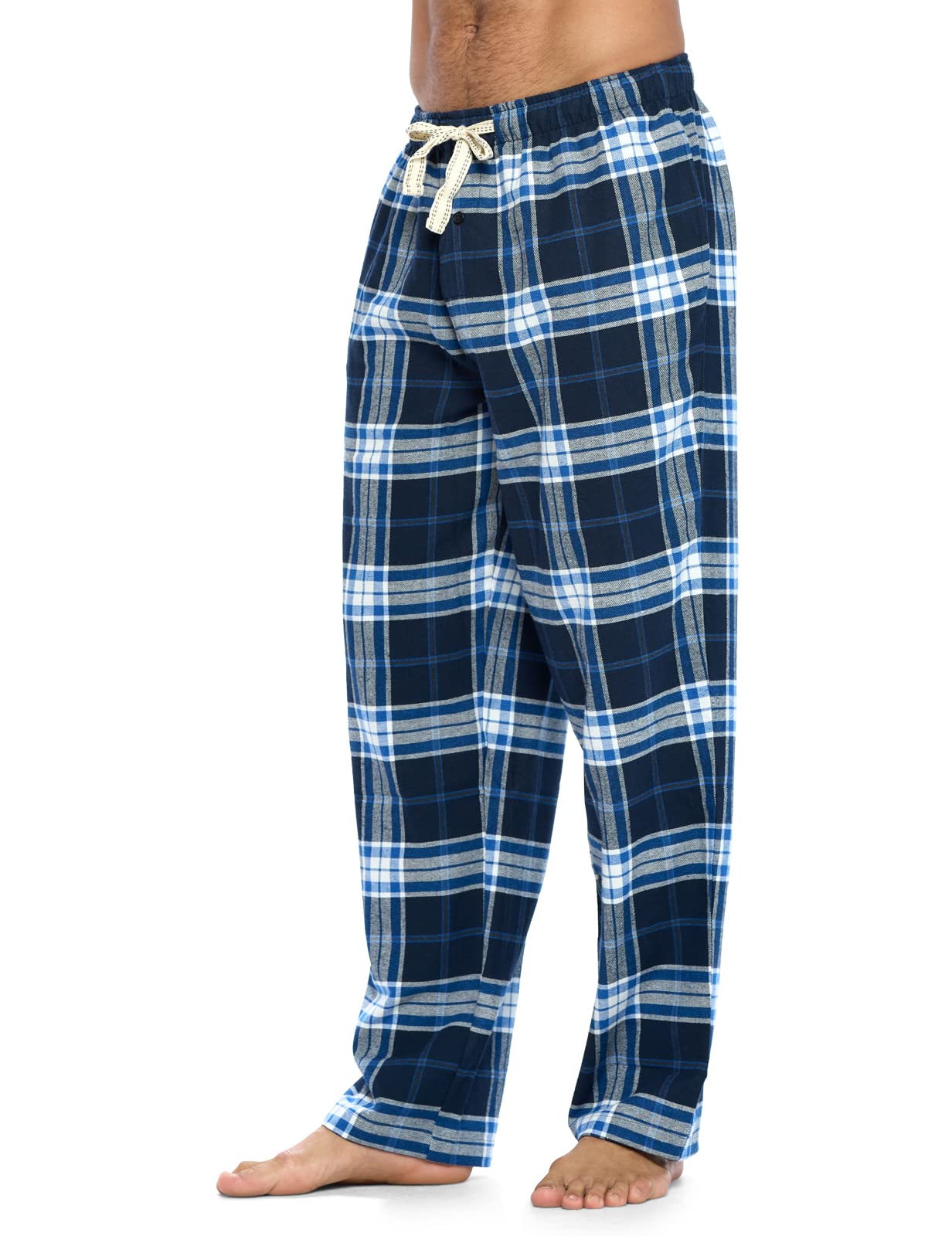 Ashford & Brooks Mens Super Soft Flannel Plaid Pajama Sleep Pants - Navy White Blue Plaid - Large