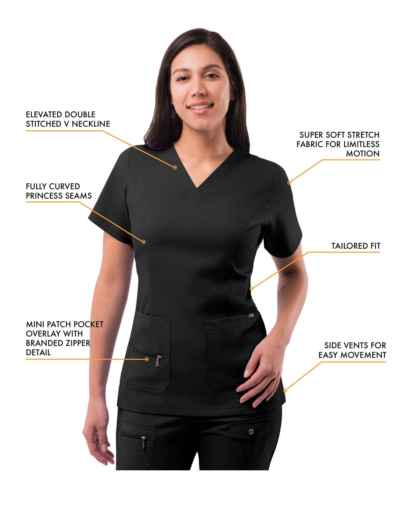 Adar Uniforms Pro Breakthrough Plus Scrub Set for Women, Enhanced V-Neck Top & Multi Pocket Pants, 4400, Black, M