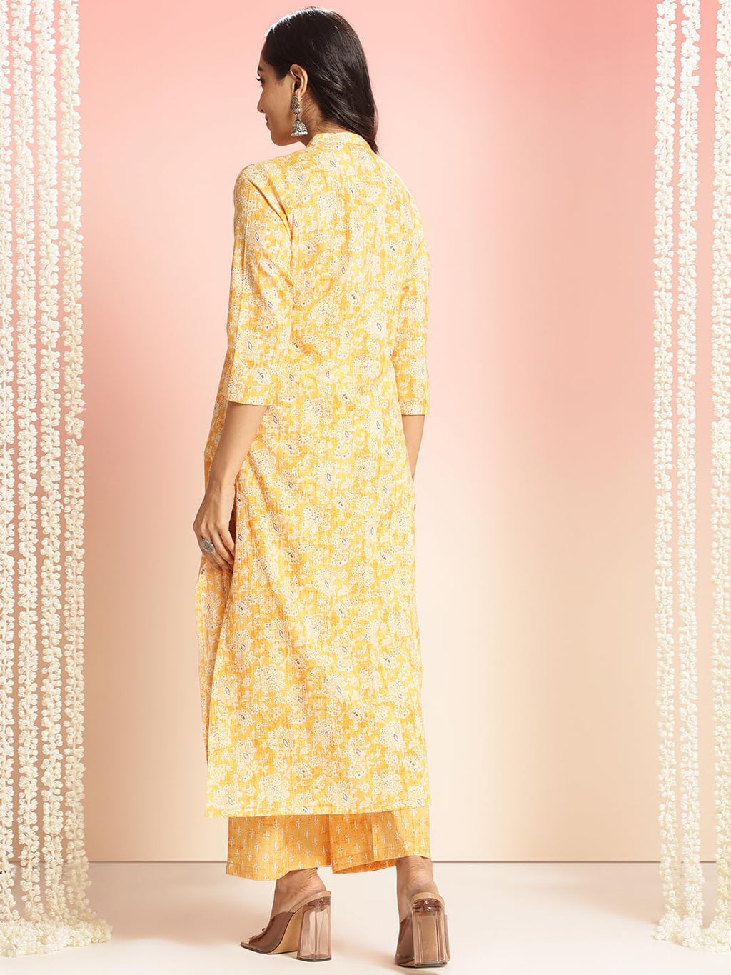 ANNI DESIGNER Womens Rayon Viscose Straight Printed Kurta with Palazzo (Nalagarh Yellow_S_Yellow_Small)