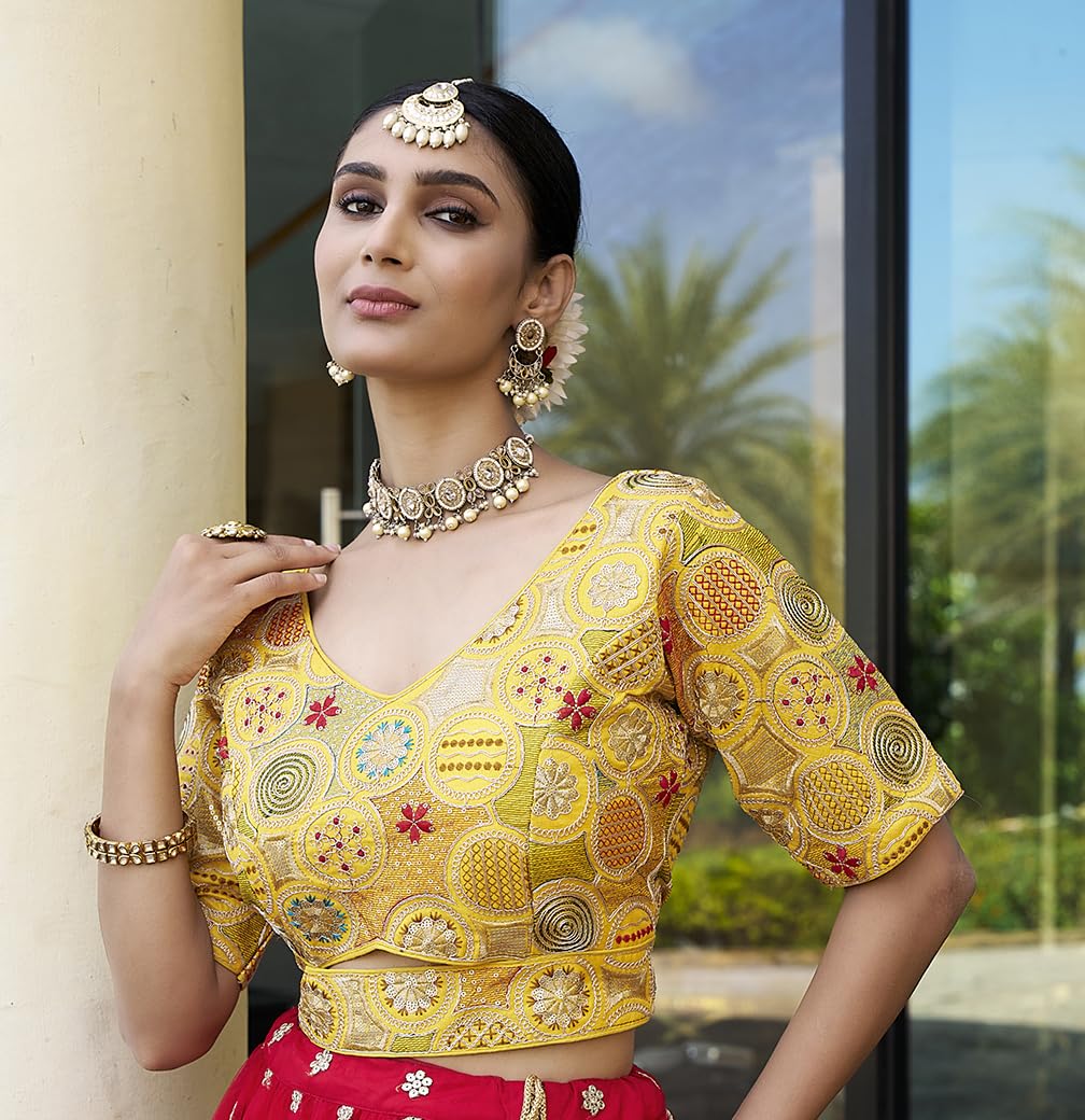 Pujia Mills Womens  Readymade Blouse silkWork- Embroidery work zari sequin and thread work