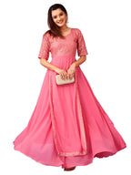 Fashion Basket Faux Georgette Anarkali Kurta Set For Women (In, Alpha, 2Xl, Regular, Pink)