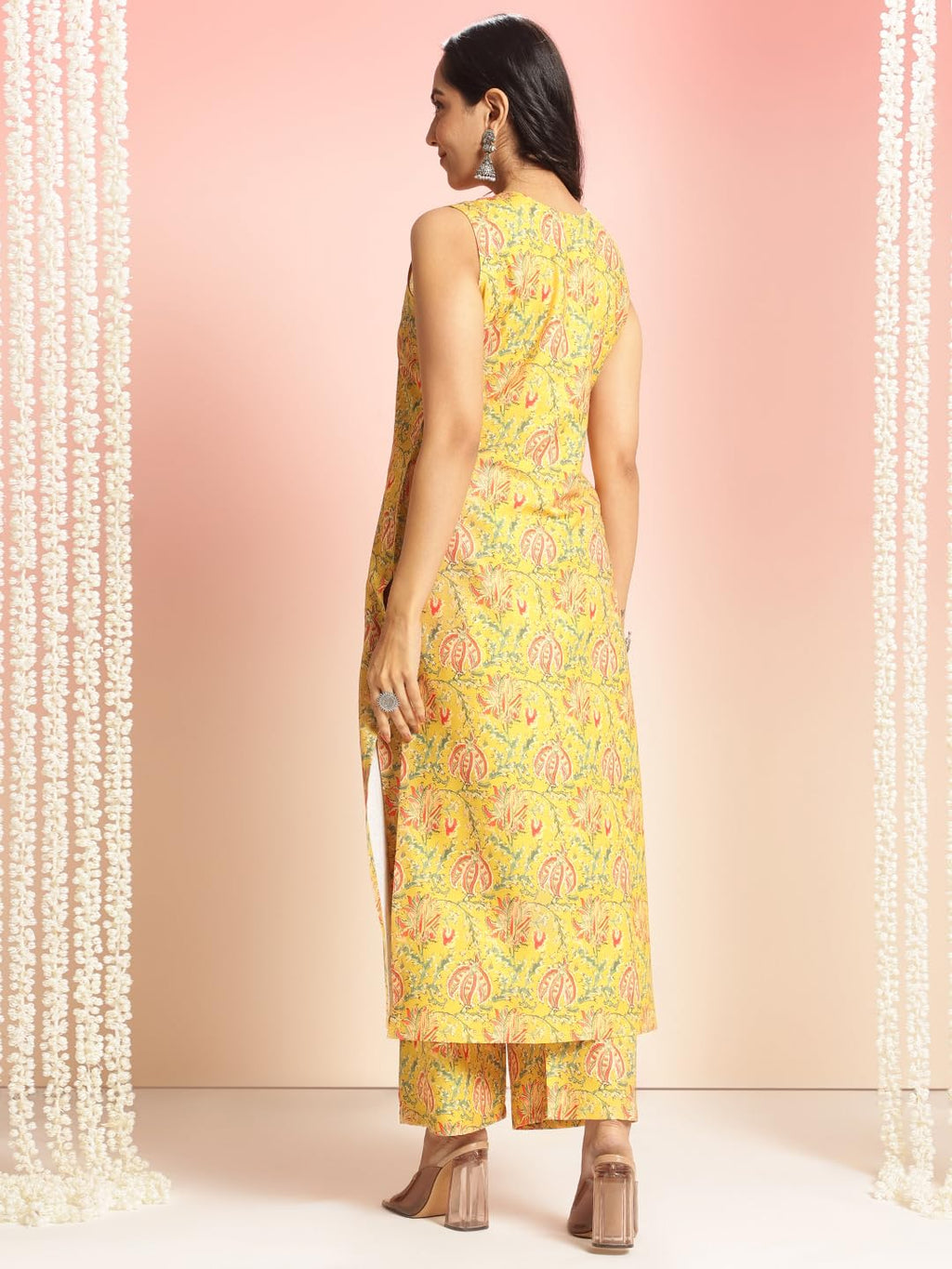 ANNI DESIGNER Womens Rayon Viscose Floral Straight Kurta with Palazzo (CUBU VKS01_Yellow_XXXXX-Large)