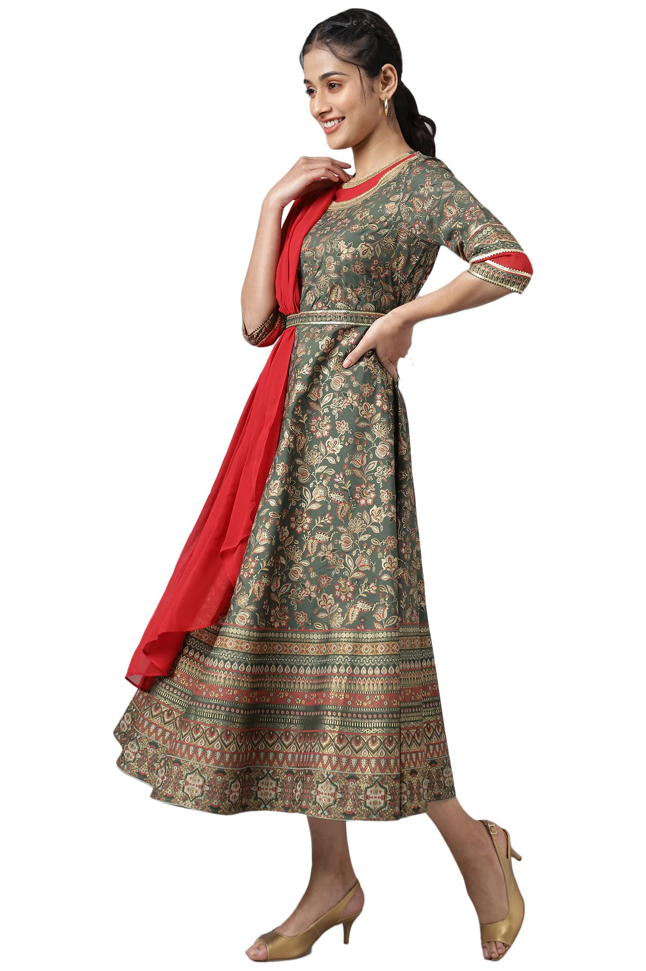 Aurelia Green Foil Sequin Midi Dress For Women