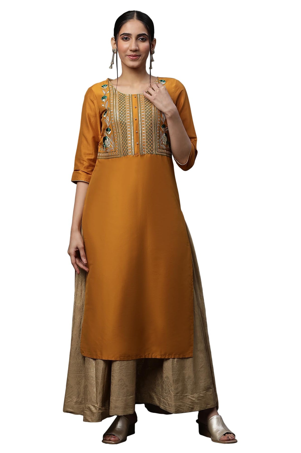 Aurelia WomenS Viscose Regular Regular Fit Kurta (23Aua14584-704197_Yellow, Xl