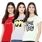 Preneum Womens Cotton Regular Fit Latest Graphic Stylish Printed Short Sleeves Casual T-Shirt || Trends & Stylish (Pack 3), Gre