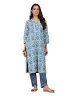 Varanga Women Floral Printed V Neck Kurta Blue