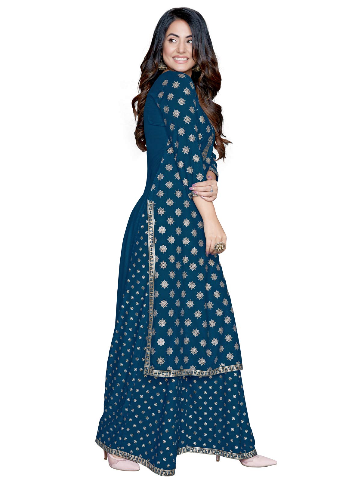 Sanisa Women Printed Regular Fit Rayon Kurta With Palazzo
