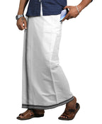 Prakasam Cotton Mens Cotton Kerala Thalapathi Border Welcro Pocket Dhoti (Free Size Dhoti) / White Colour Thalapathi Adjustable 