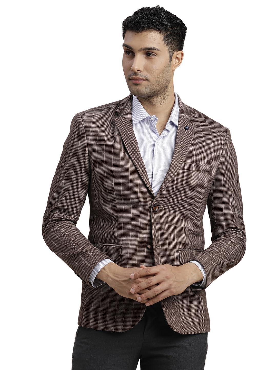 Turtle Men Knitted Tr Checkered Brown Blazer