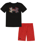 Under Armour Boys Sleeve Tee Set, Lightweight Breathable T-Shirt And Short Set, Black Pop Out Logo, 2T US