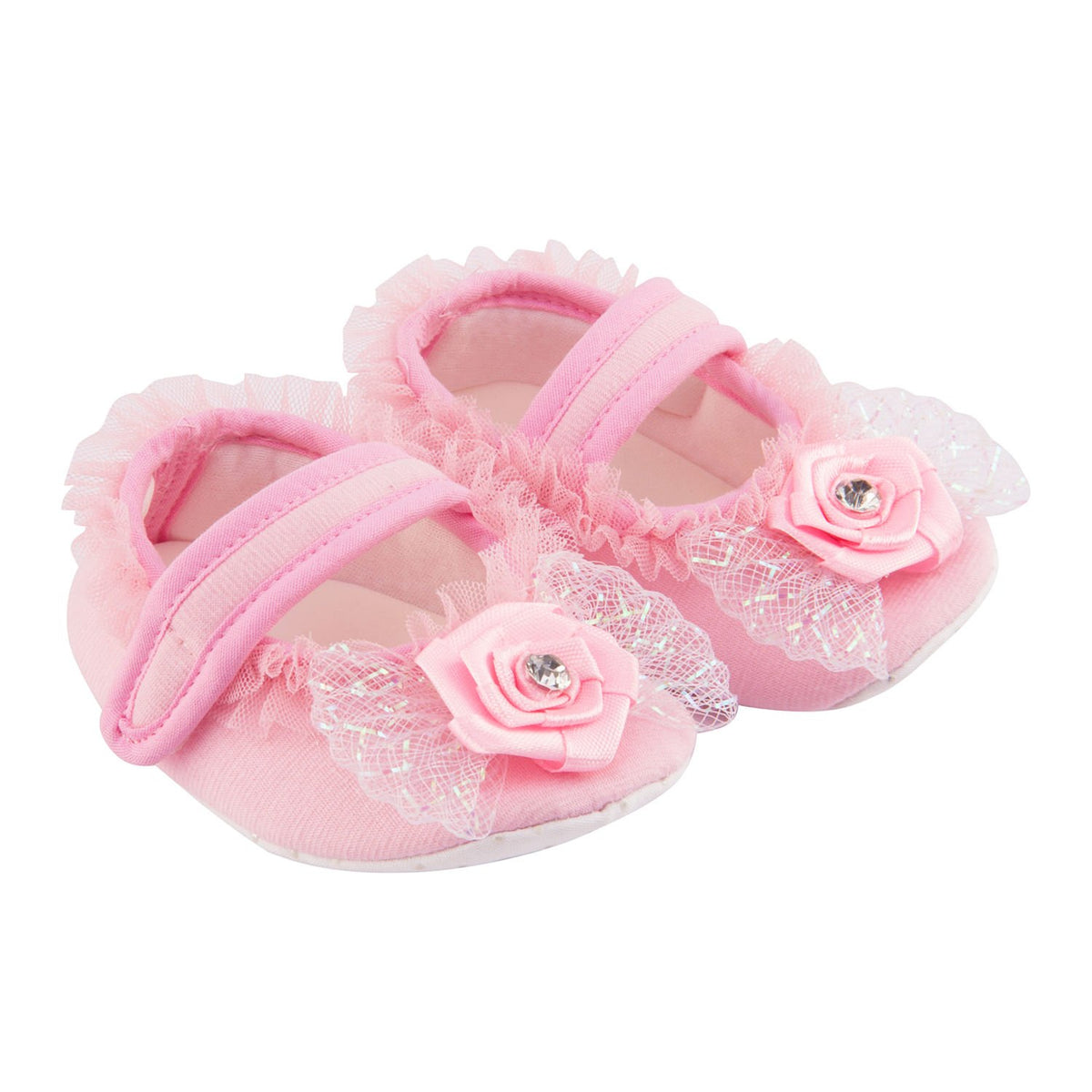 Daizy Pink Shoes With Silver Bow And Flower For Cute Baby Girl (Pink, 912 Months) 3
