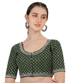 Pujia Mills Womens Heavy Silver Jari Thread Readymade Blouse for Saree Lehenga (Dark Green, 38)