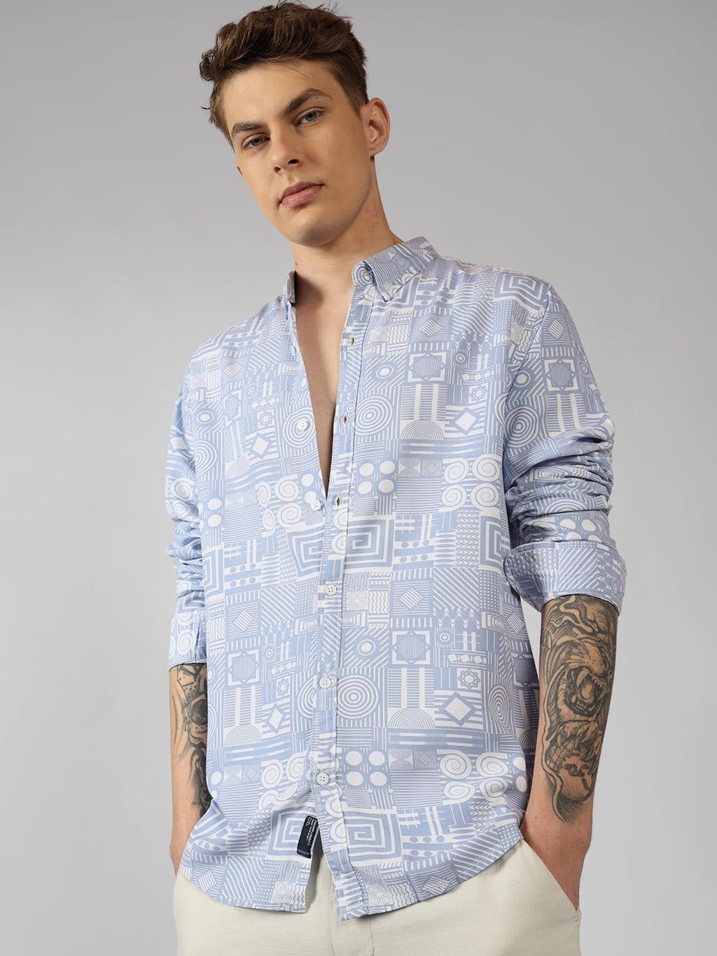 Dennis Lingo MenS| Blue| Full Sleeve| Spread Collar| Printed| Relaxed Fit| Casual Shirt
