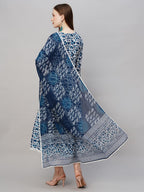 ANNI DESIGNER Ladies Cotton Blend Dupatta Kurta Trousers, Light Brown::Blue, S