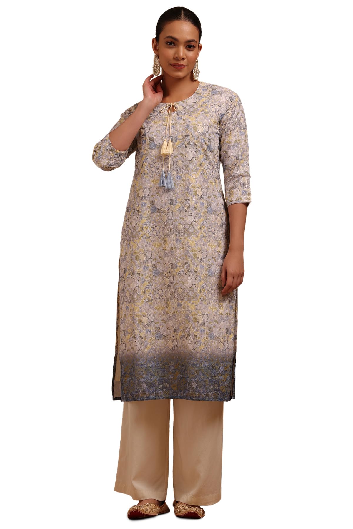 Soch Women Polyester Floral Print Kurta with Threadwork