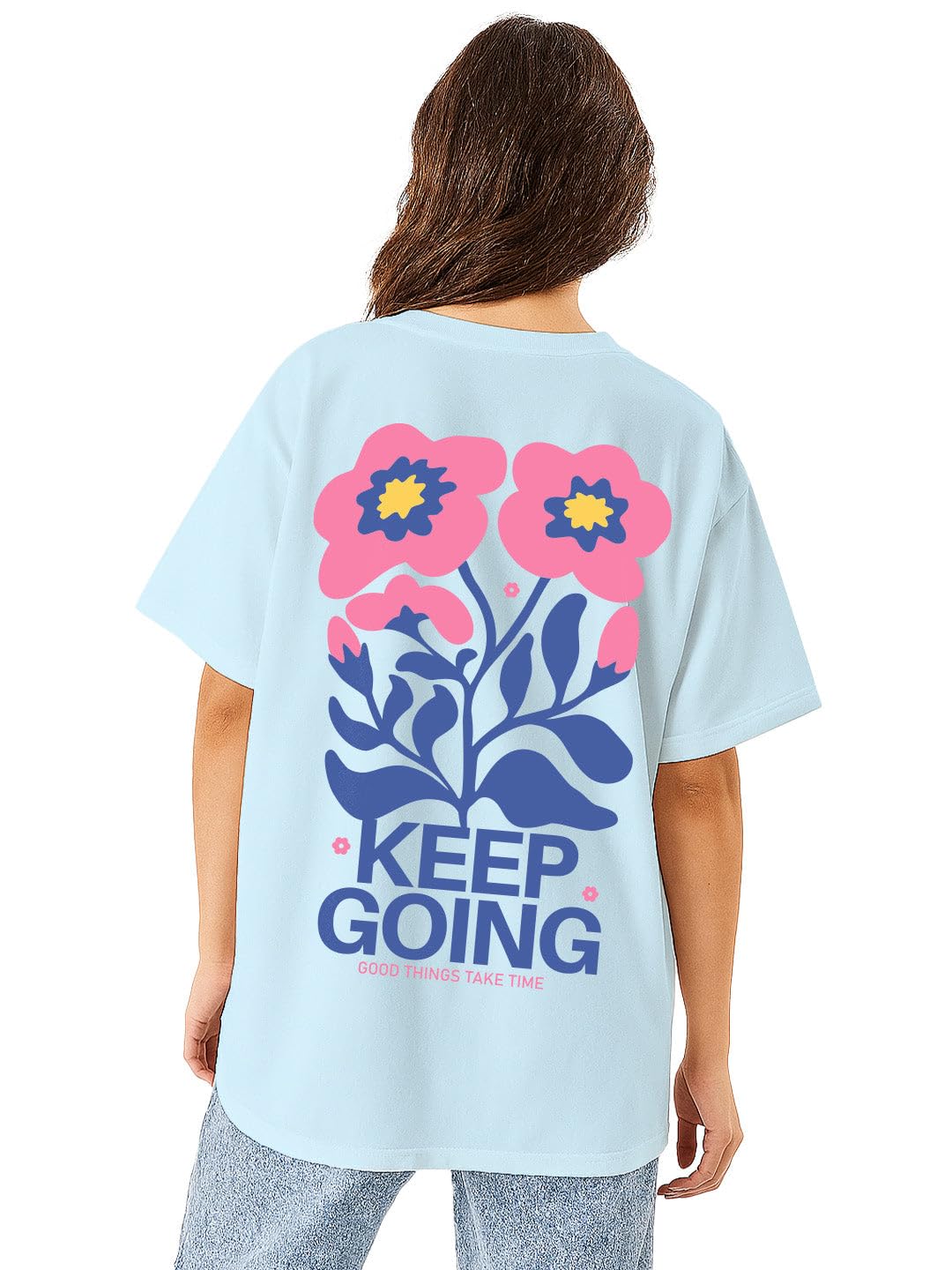 Crazymonk Keep Going On Women Oversized TShirt  Sea Blue  S