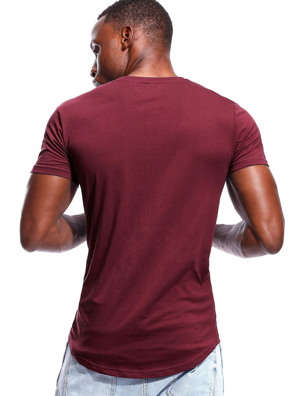 Deep V Neck T Shirt for Men Low Cut Vneck Invisible Tee Vee Top Burgundy Red L