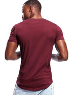 Deep V Neck T Shirt for Men Low Cut Vneck Invisible Tee Vee Top Burgundy Red L