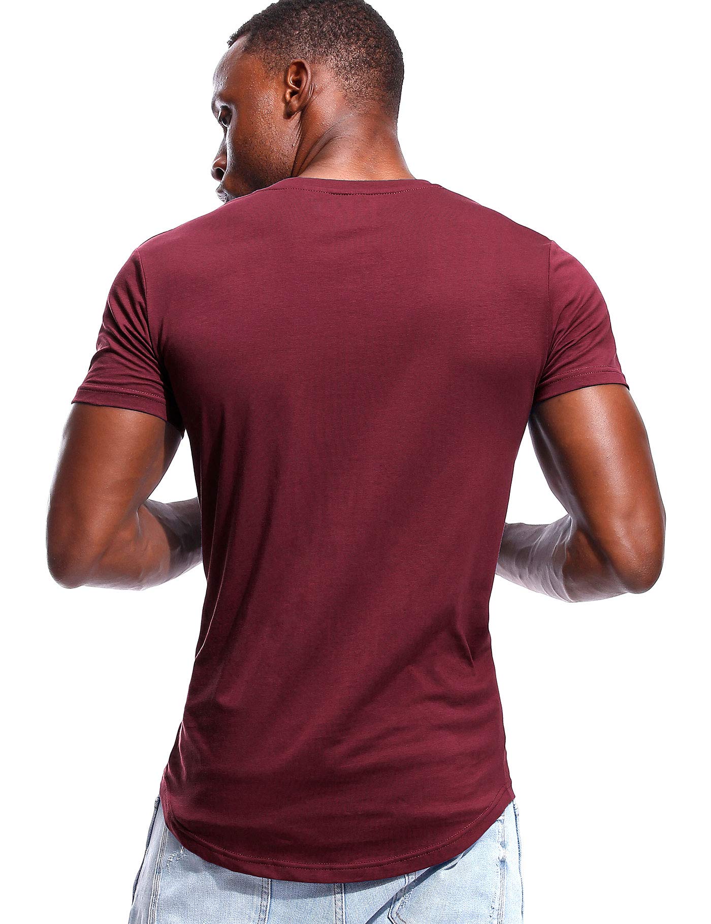 Deep V Neck T Shirt for Men Low Cut Vneck Invisible Tee Vee Top Burgundy Red L