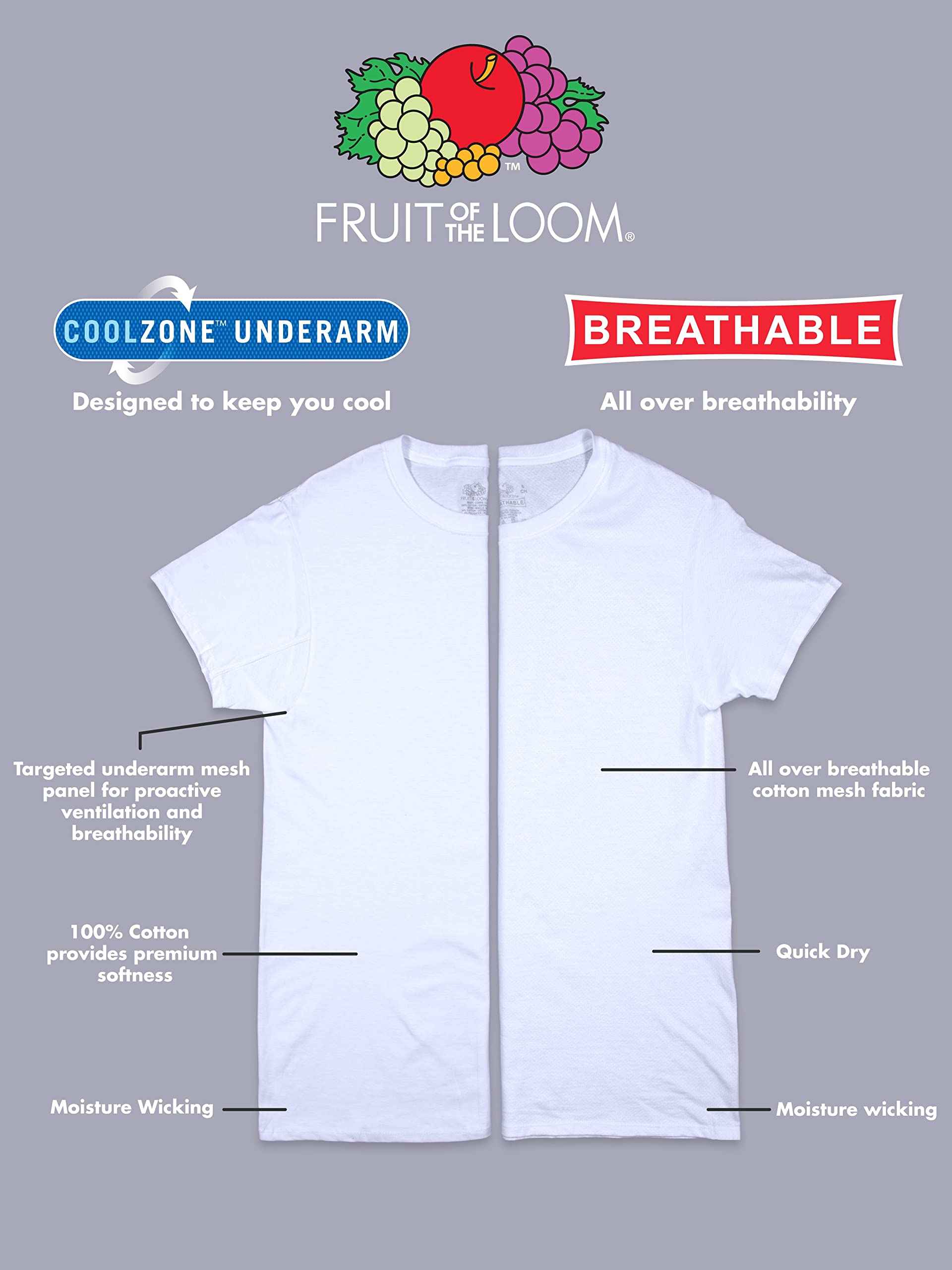 Fruit of the Loom mens Breathable Cotton Undershirts (Regular and Big & Tall) Underwear, Tall Man - White, 3X-Large US