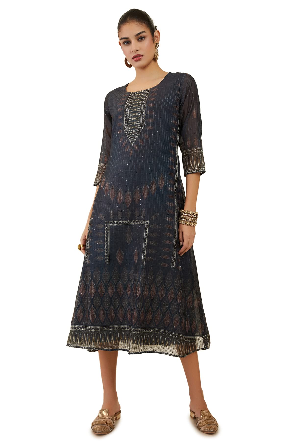 Soch Women Chanderi Blend Kurta with Printed Designs and Sequins