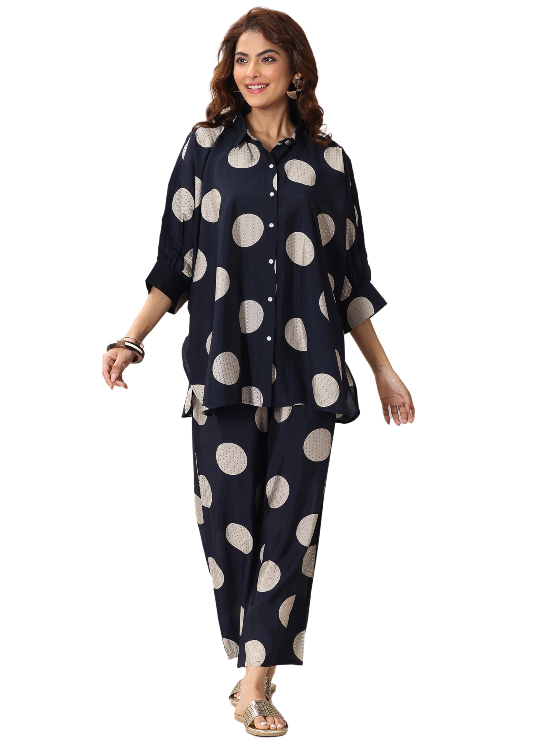 Libas Women Rayon Blue Printed Kimono Co-Ord Set, Xl