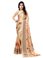 Satrani Womens Crepe Saree With Blouse Piece (1538ST124_Cream_One Size_Cream)