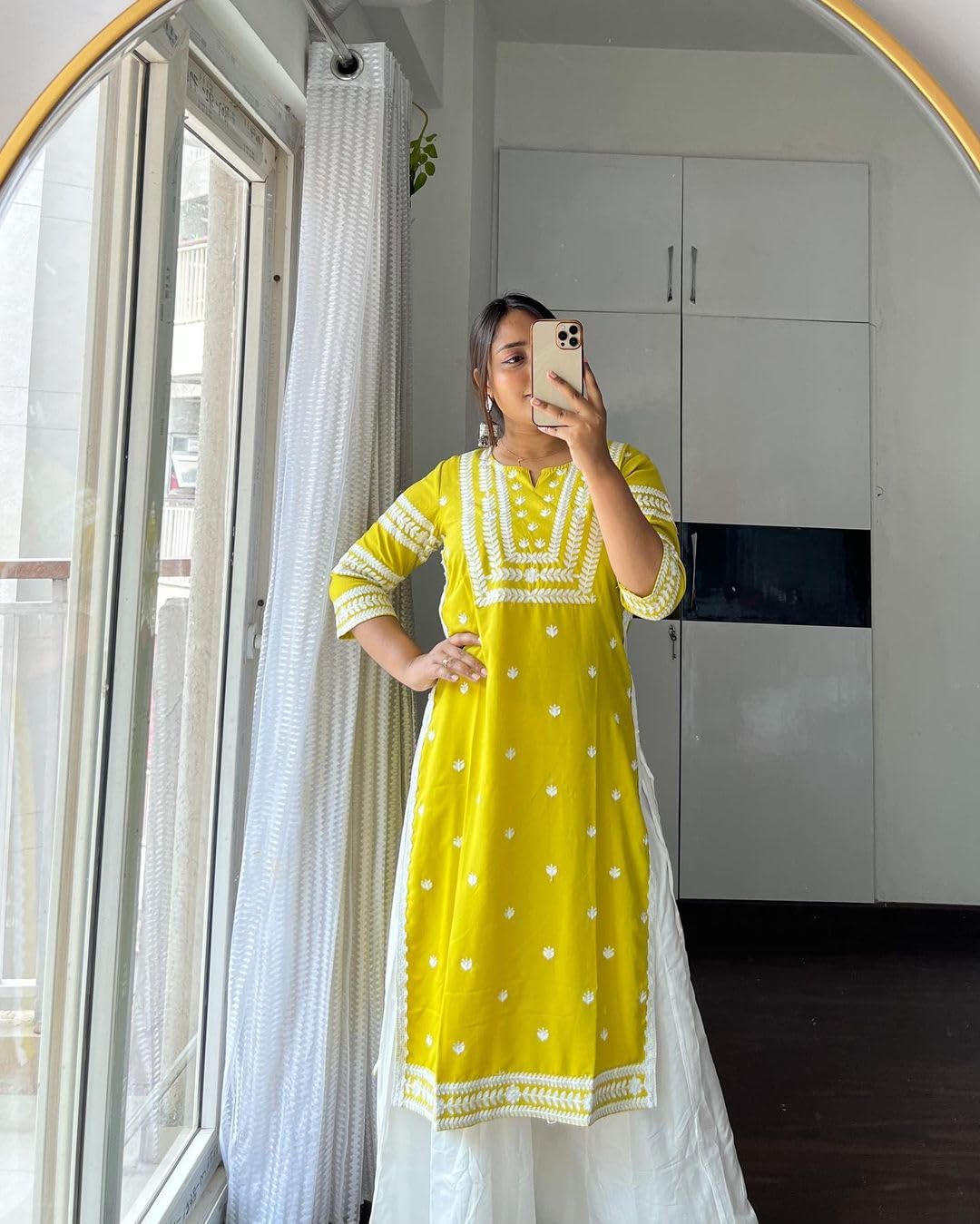 ANNI DESIGNER Womens Cotton Blend Chikankari Embroidered Straight Kurta (STHO-Yellow-PAC_S_Yellow_Small)