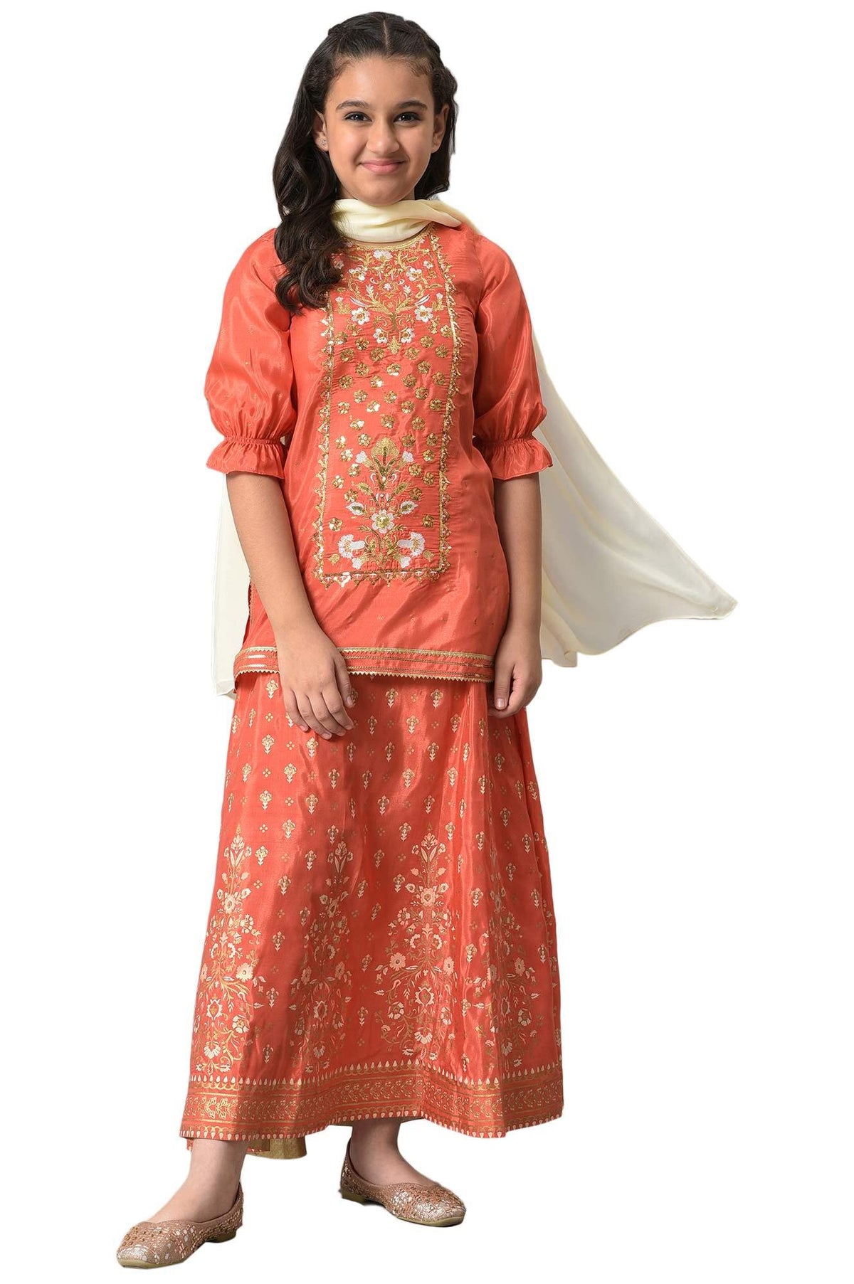 Aurelia Girls Polyester Kurta & Skirt & Dupatta (22AUG10286A-505998_Pink