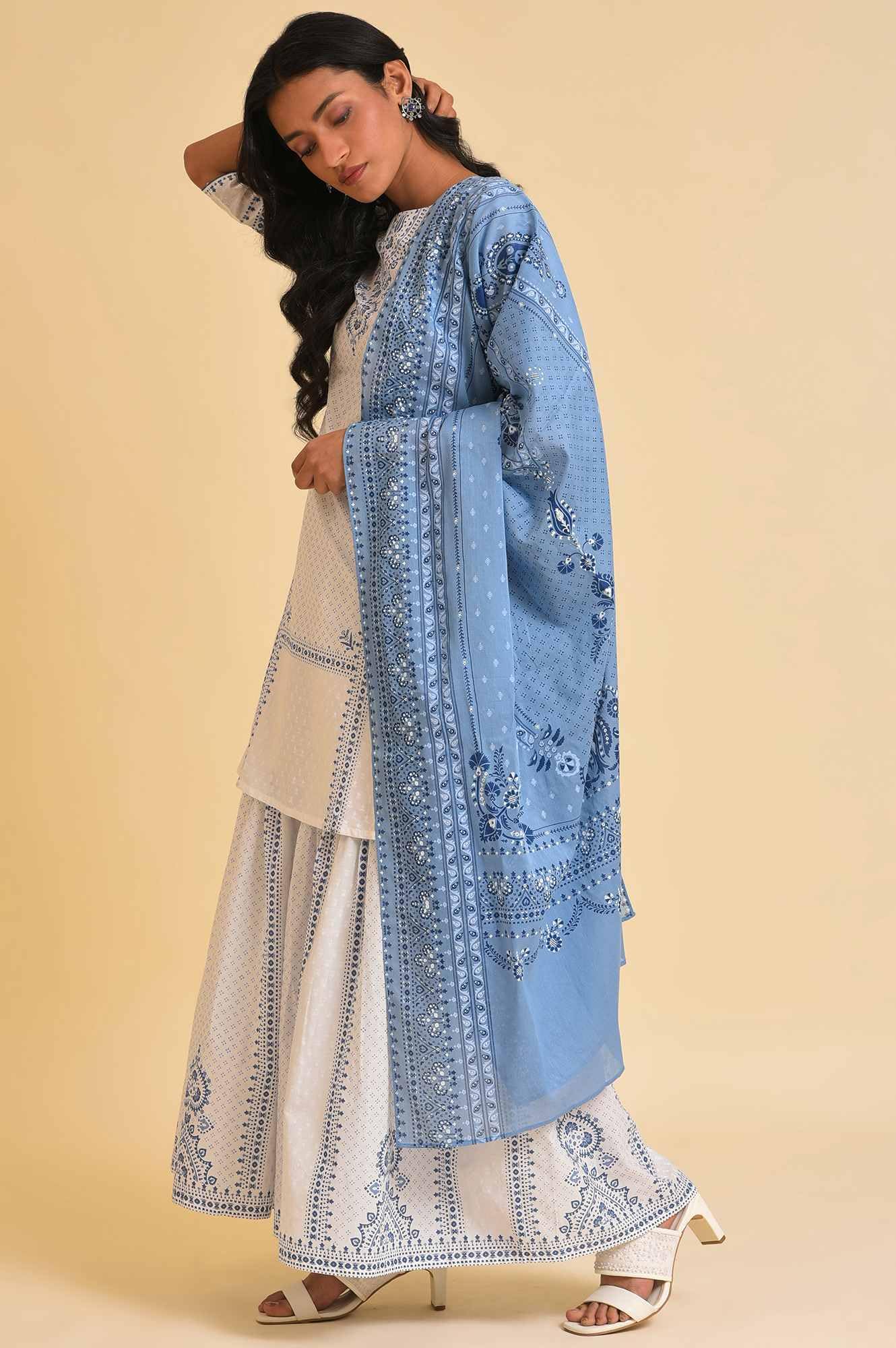 W For Woman Women'S Cotton Kurta, Sharara & Dupatta (23Fews19276-120843_Broken White