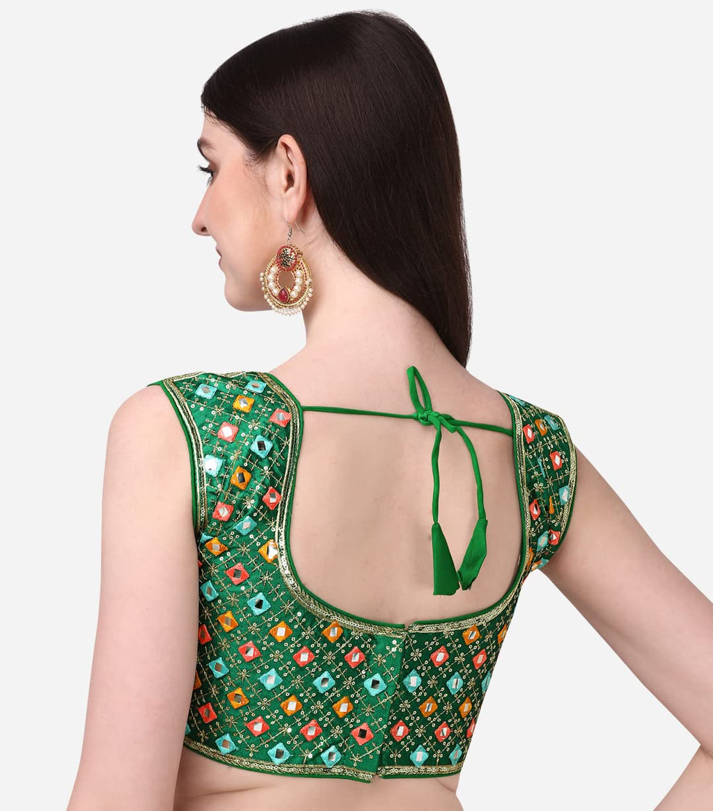 Pujia Mills WomenS Silk Embroidery Foil Work Sleeveless Readymade Saree Blouse