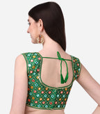 Pujia Mills WomenS Silk Embroidery Foil Work Sleeveless Readymade Saree Blouse